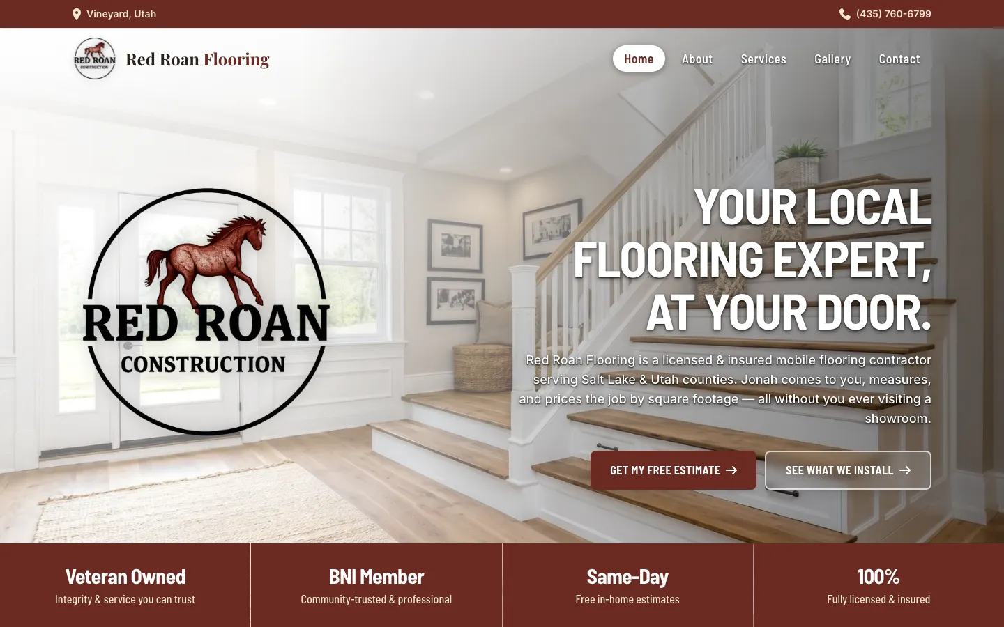Red Roan Flooring website hero section